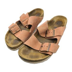 Birkenstock Arizona Soft Footbed Sandals Coral Leather Suede Shoes 37 US 6.5-7